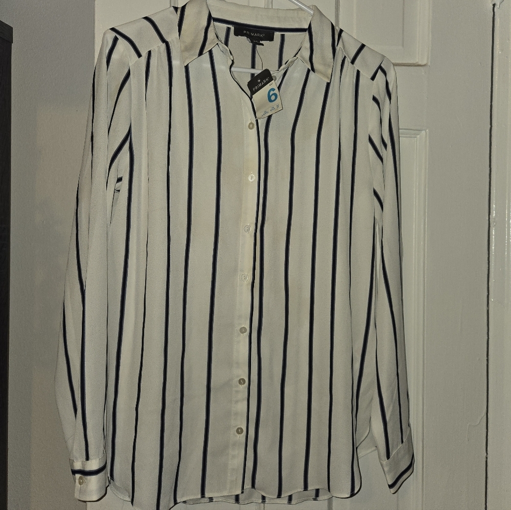 Primark Long Sleeve White Striped Shirt NWT Small Size 6